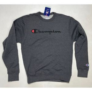Champion Graphic Powerblend Fleece Crewneck Sweatshirt Men Small Gray GF88H NWT